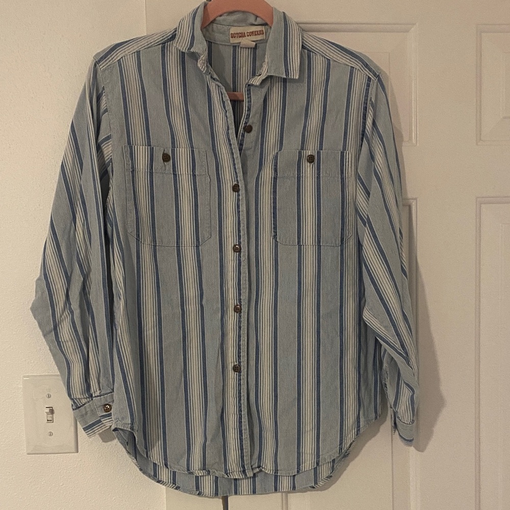 Gotcha Covered Vintage Blue and White Striped Casual Shirt